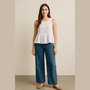 Francesca Bettini White Sleeveless Linen Peplum Blouse Size L